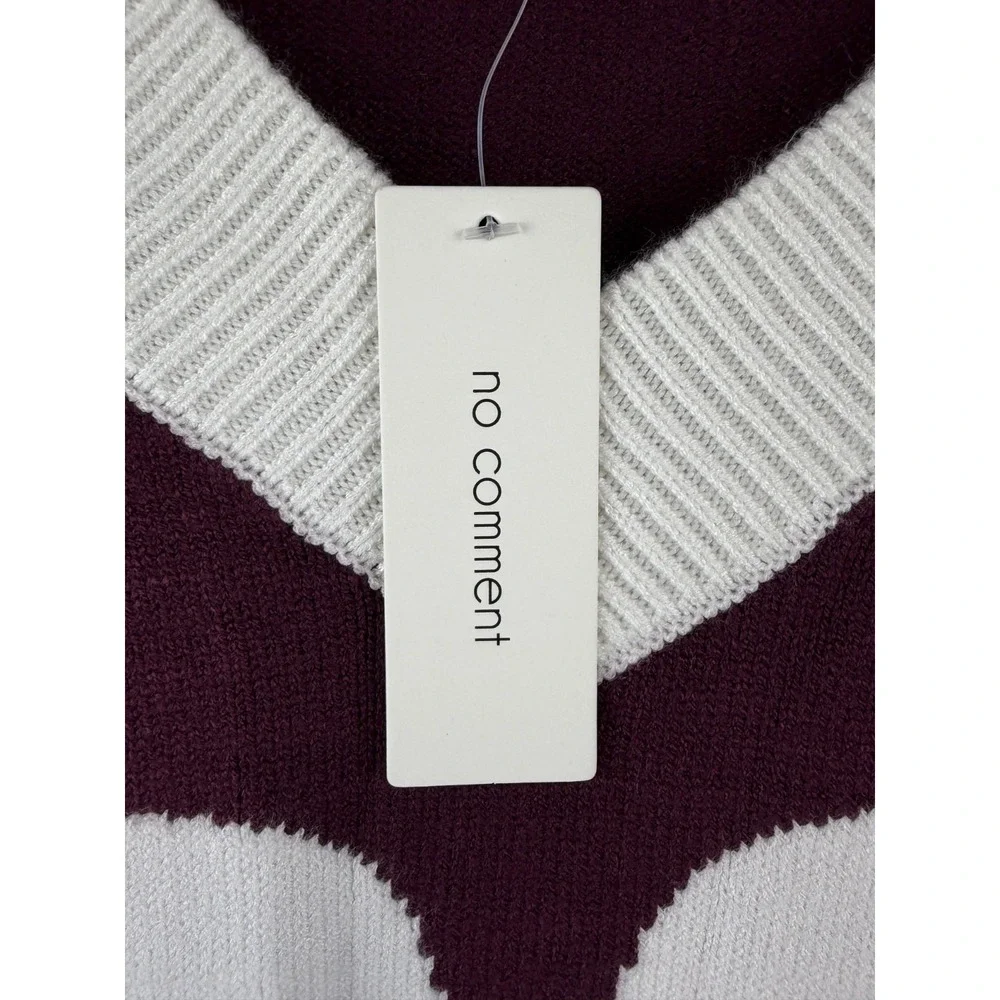 No Comment Sweater Varsity VNeck Maroon 90 Graphic Oversized Preppy Retro Medium